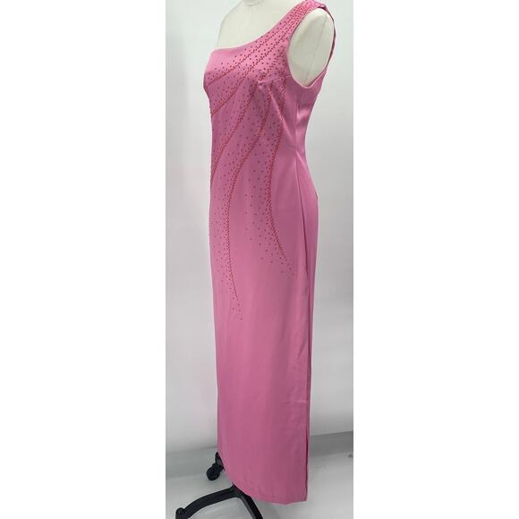 Vintage 90s Rampage Gown One Shoulder Glitter Front Side Slit Maxi Pink Womens 4 - Picture 3 of 7